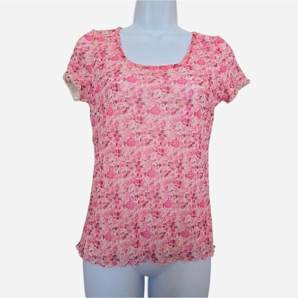 Vintage Y2K Liz Claiborne Pink Floral Blouse Sleeve Size Petite Small SP